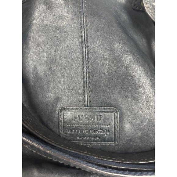 Fossil Leather Shoulder Bag Womens Black Satchel Zip Top Double Front Pockets - Picture 3 of 8